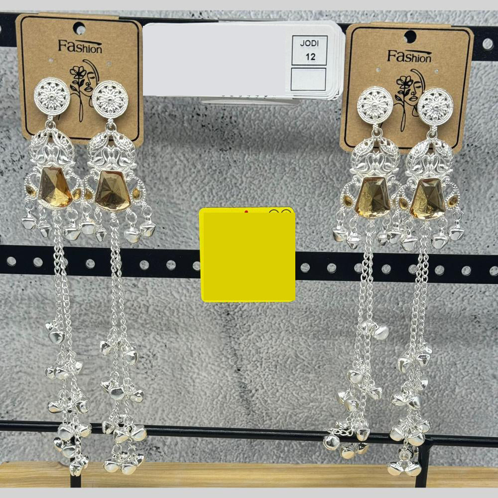 Raj Imitation Oxidised Plated Crystal Stone And Ghungroo Kashmiri Dangler Earrings for Women (Pack of 12)