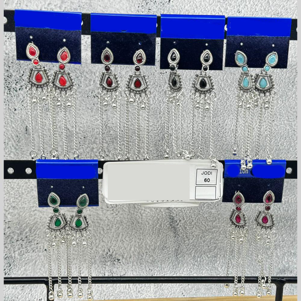 Raj Imitation Oxidised Plated Pota Stone And Ghungroo Kashmiri Dangler Earrings for Women (Pack of 60)