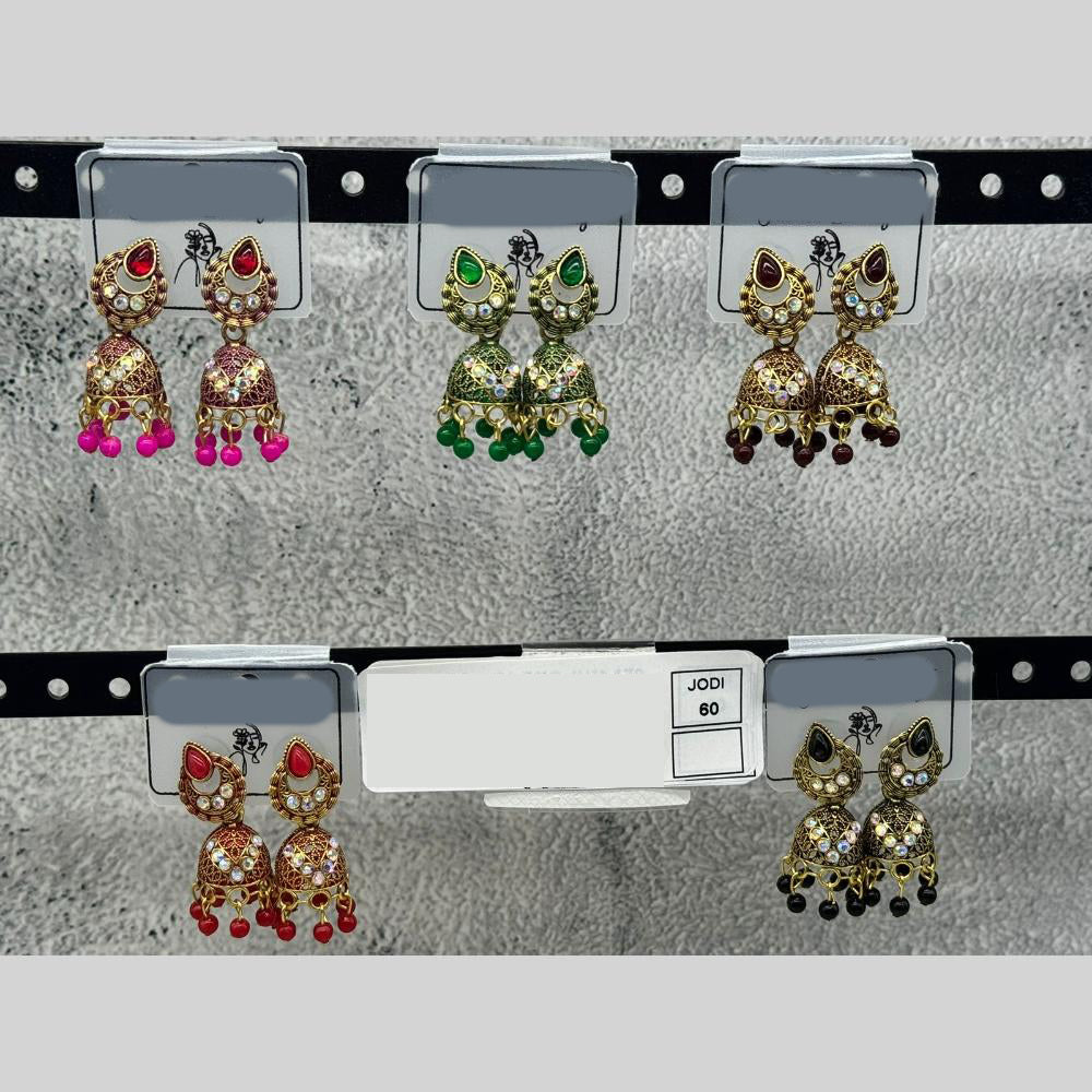 Raj Imitation Traditional Austrian Stone And Pearl Jhumki Earrings for Women (Set of 60)