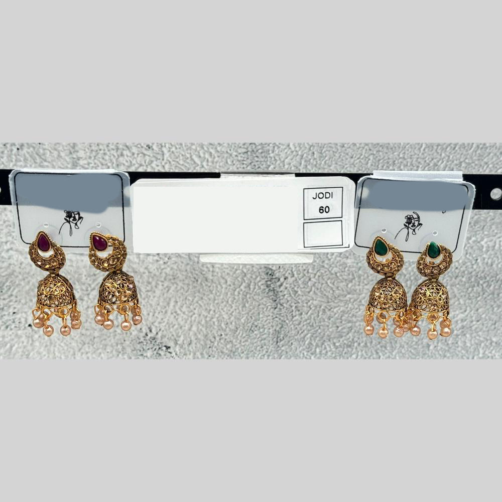 Raj Imitation Traditional Austrian Stone And Pearl Jhumki Earrings for Women (Set of 60)