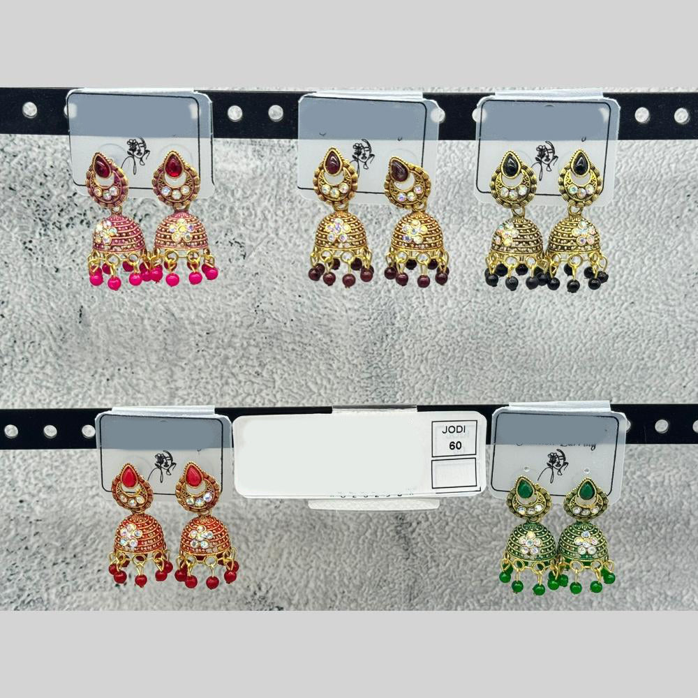 Raj Imitation Traditional Austrian Stone And Pearl Jhumki Earrings for Women (Set of 60)