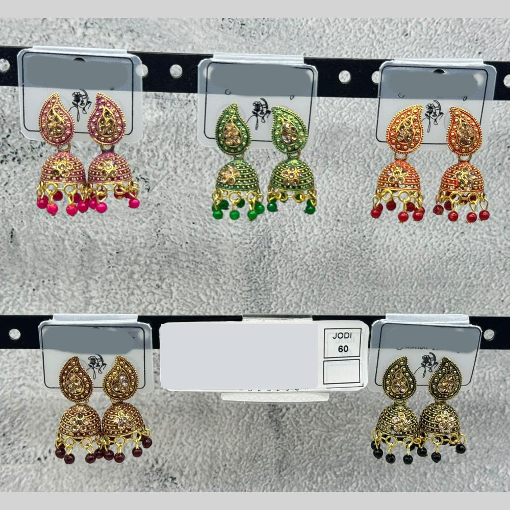 Raj Imitation Traditional Austrian Stone And Pearl Jhumki Earrings for Women (Set of 60)