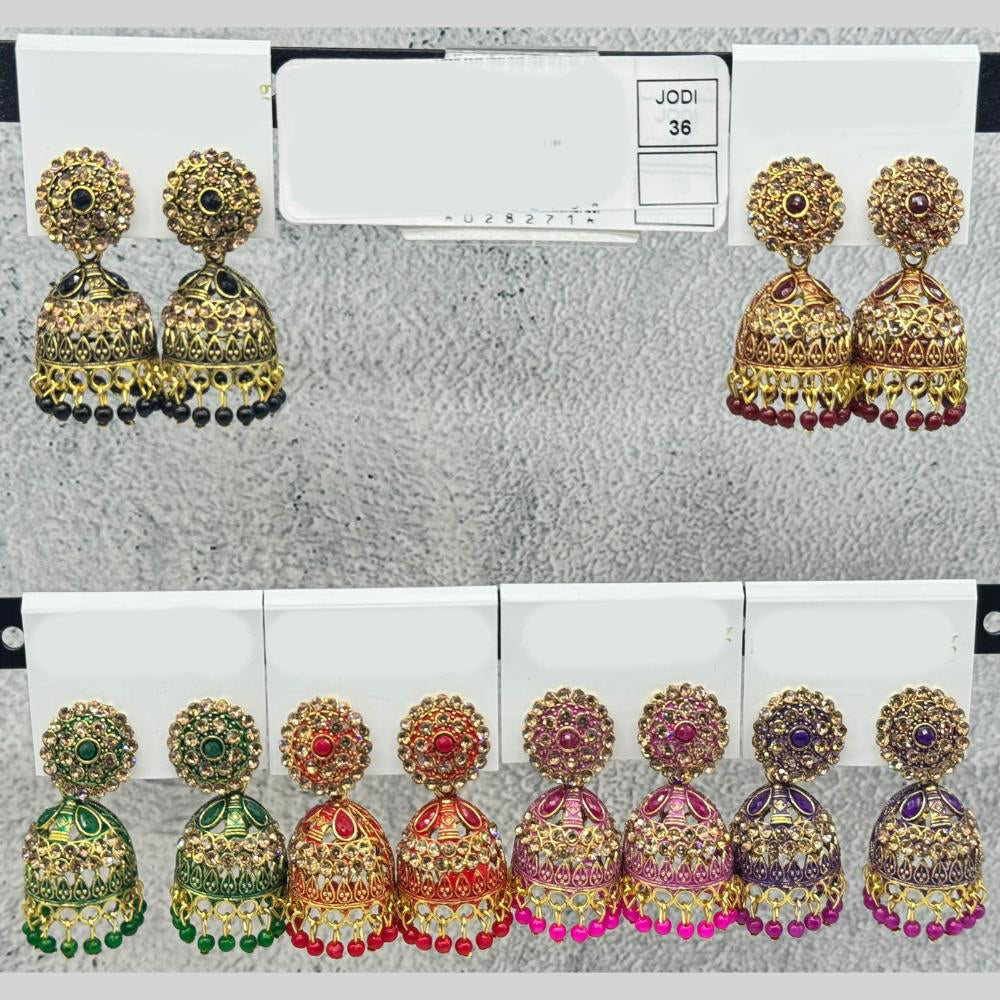 Raj Imitation Traditional Austrian Stone And Pearl Jhumki Earrings for Women (Set of 36)