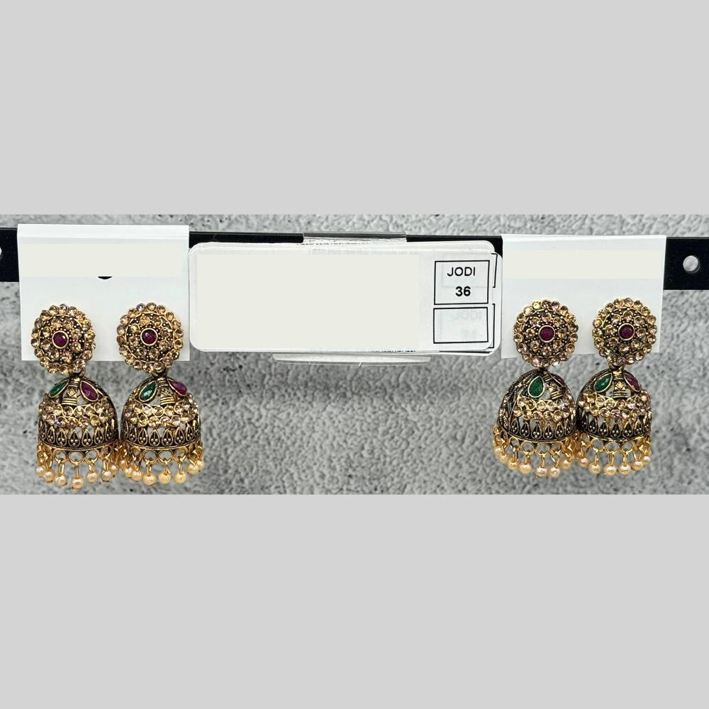 Raj Imitation Traditional Pota Stone And Pearl Jhumki Earrings for Women (Set of 36)
