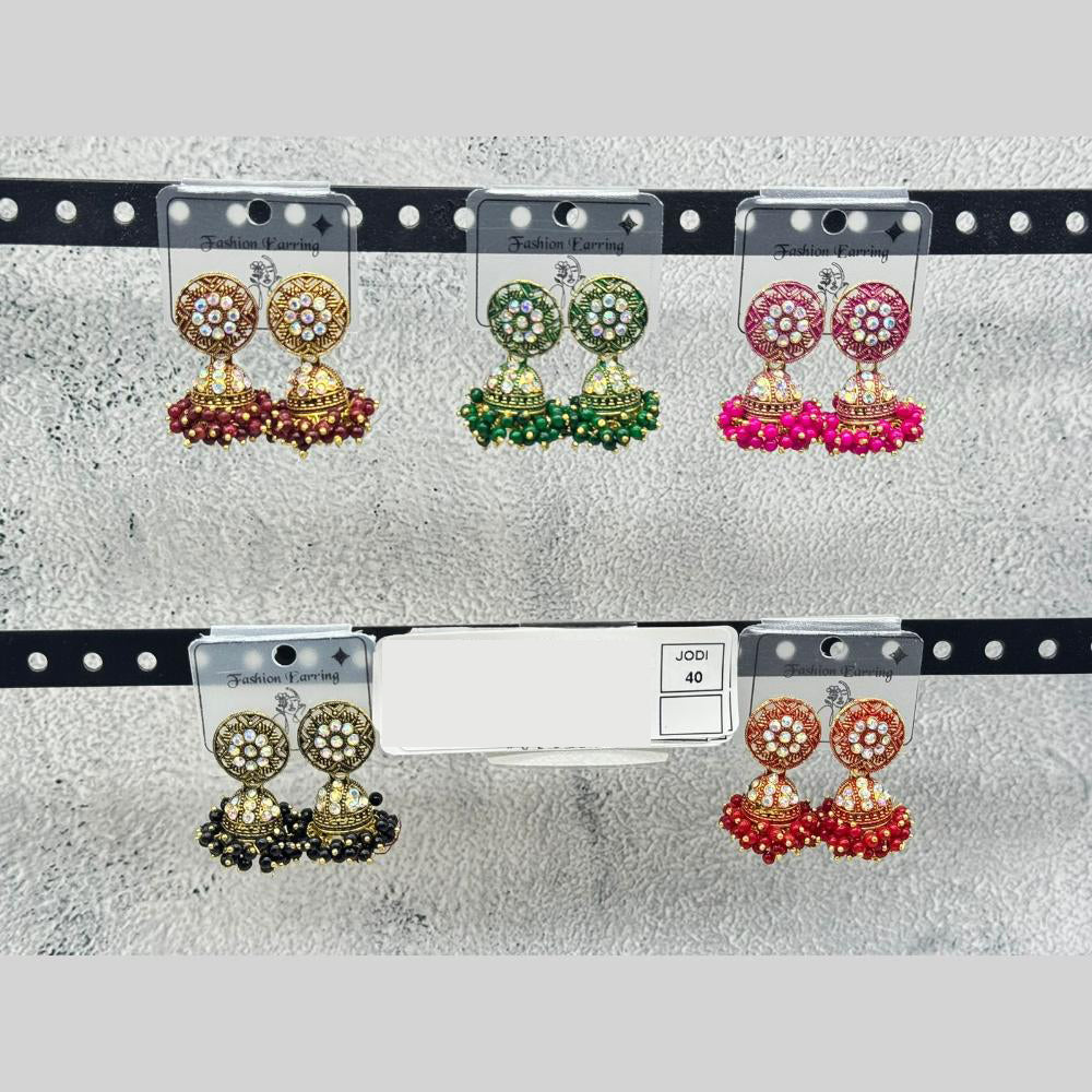 Raj Imitation Traditional Austrian Stone And Pearl Jhumki Earrings for Women (Set of 40)