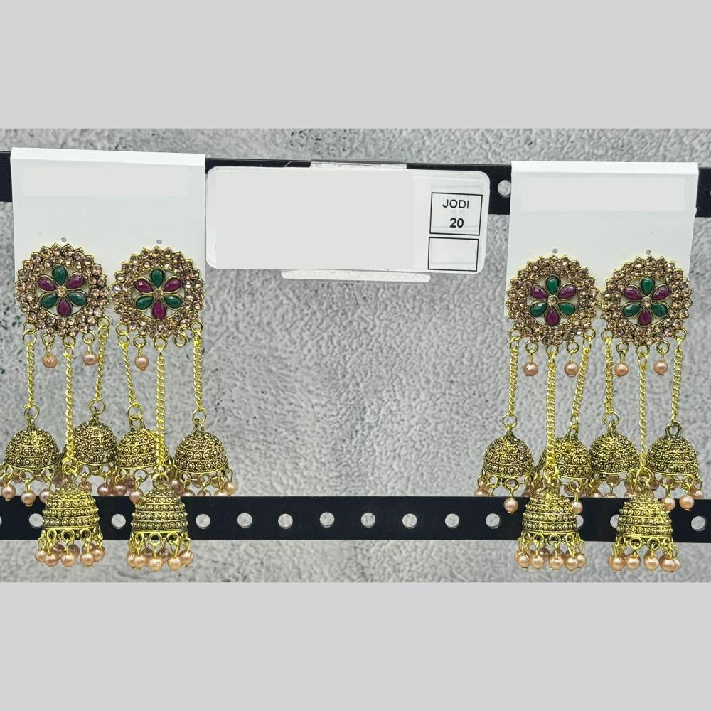 Raj Imitation Traditional Pota Stone And Austrian Pearl Jhumki Earrings for Women (Set of 20)