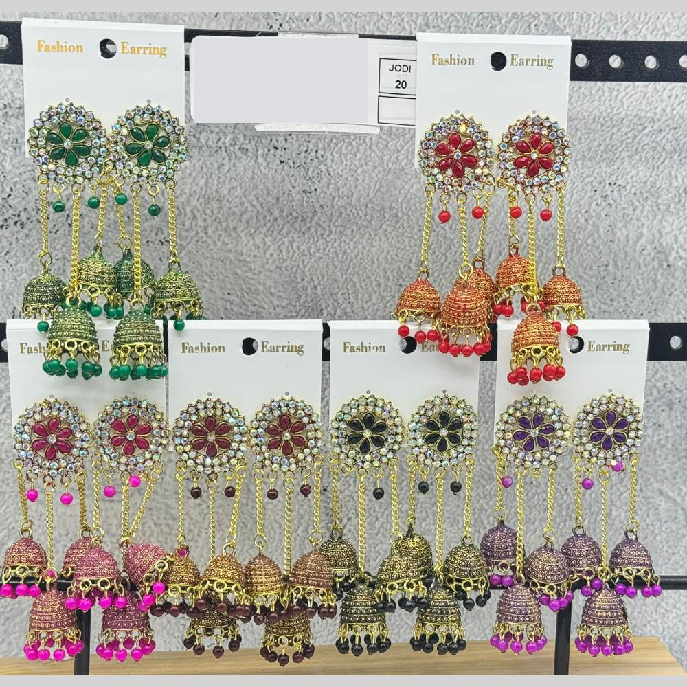 Raj Imitation Traditional Pota Stone And Austrian Pearl Jhumki Earrings for Women (Set of 20)
