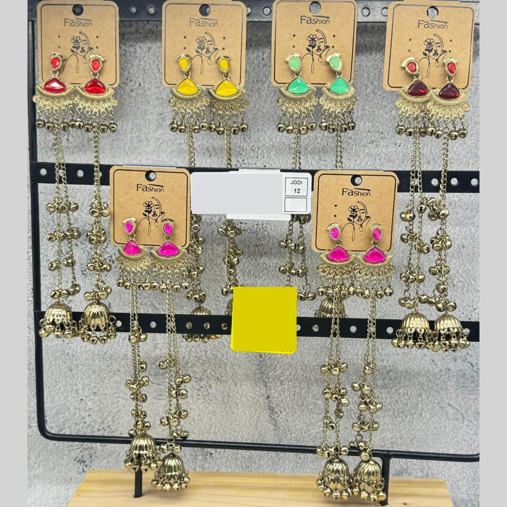 Raj Imitation Royal Pota Stone And Ghungroo Kashmiri Bell Jhumki (Pack of 12)