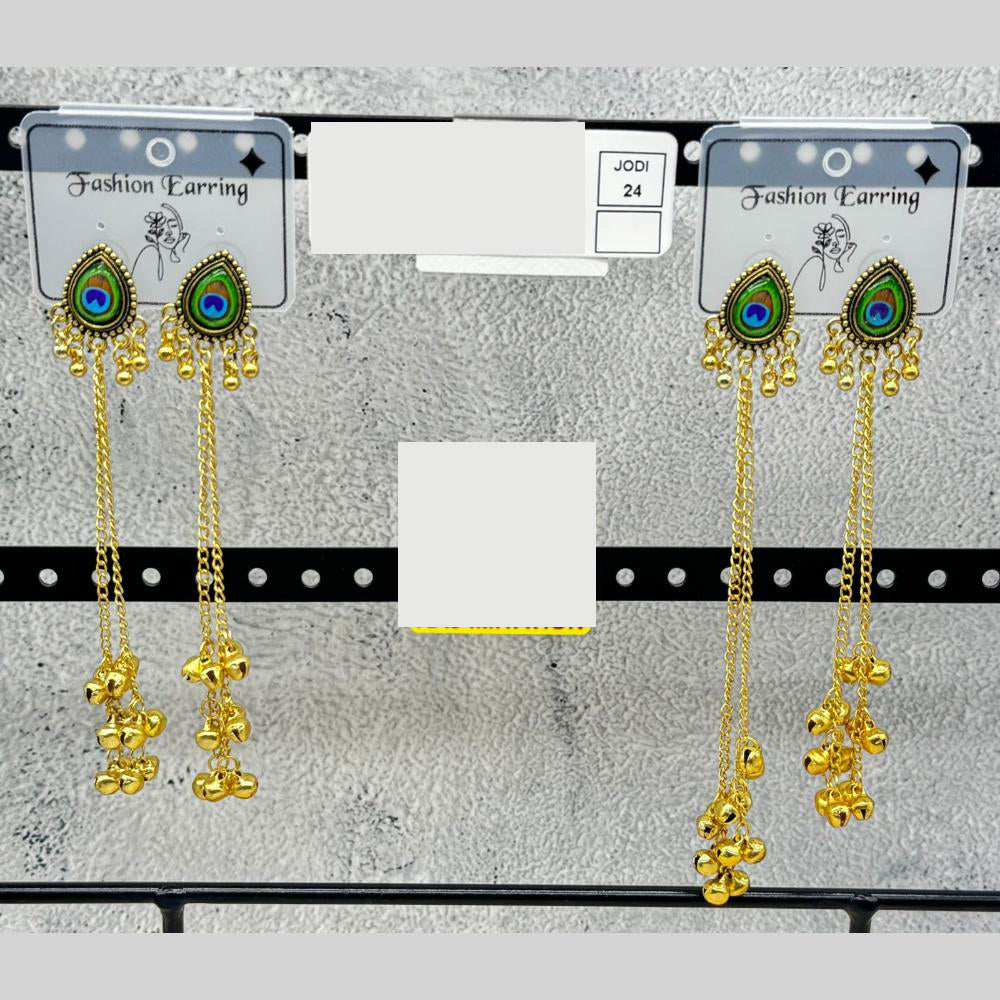 Raj Imitation Peacock Design Austrian Stone And Ghungroo Jhumki Earrings for Women (Set of 24)