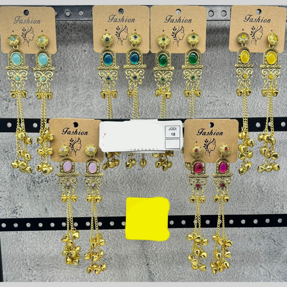 Raj Imitation Royal Pota Stone And Ghungroo Kashmiri Bell Jhumki( Pack of 18)