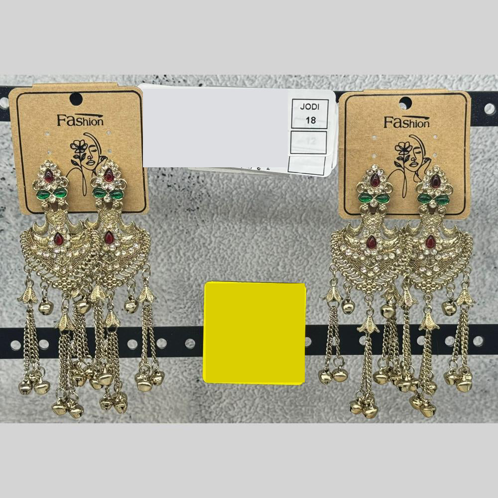 Raj Imitation Royal Pota Stone And Ghungroo Kashmiri Bell Jhumki( Pack of 18)