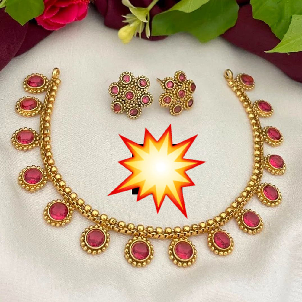 Tanish Art Jewellery Classic Pota Stone With Matching Earrings Necklace Set