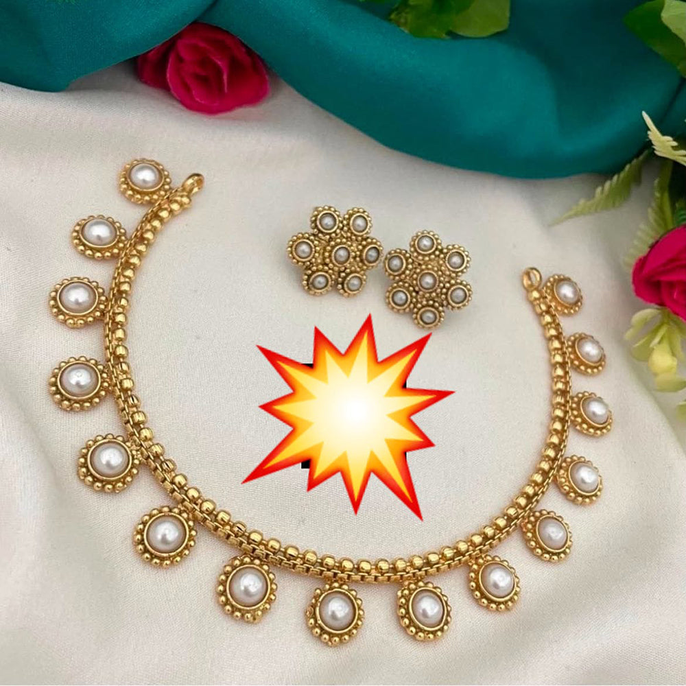 Tanish Art Jewellery Classic Pota Stone With Matching Earrings Necklace Set