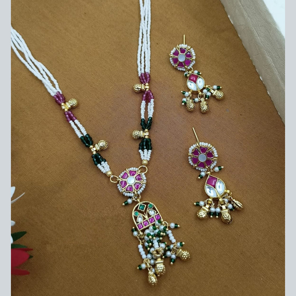 Tanish Art Jewellery Royal Kundan Stones And Pearls Meenakari Long Necklace Set