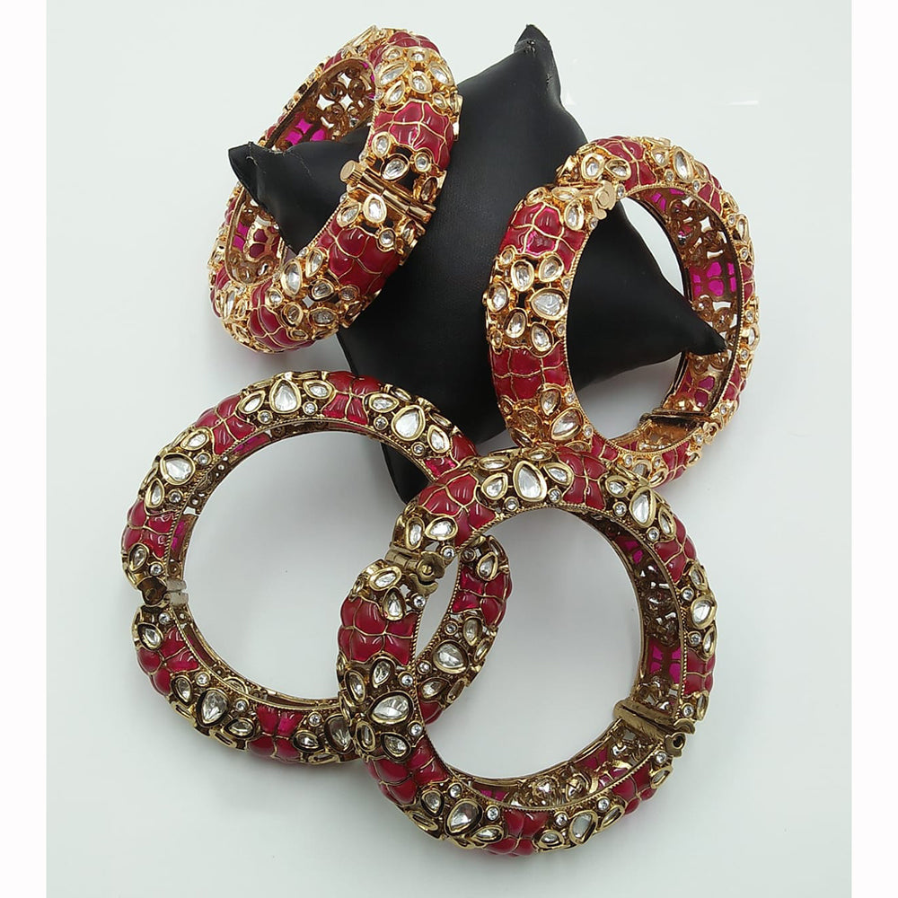 Tanish Art Jewellery Classic Pota And Kundan Stone Openable Bangles Set