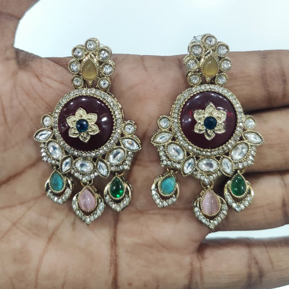 Tanish Art Jewellery Radiant Pota Stone And Austrian Stone Dangle Earrings