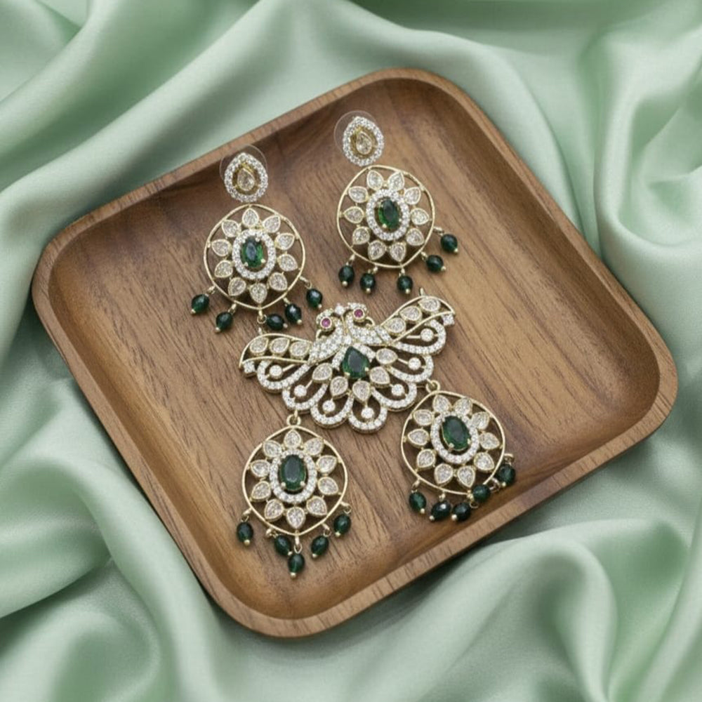 Tanish Art Jewellery American Diamond Stone Beads Pendant Set