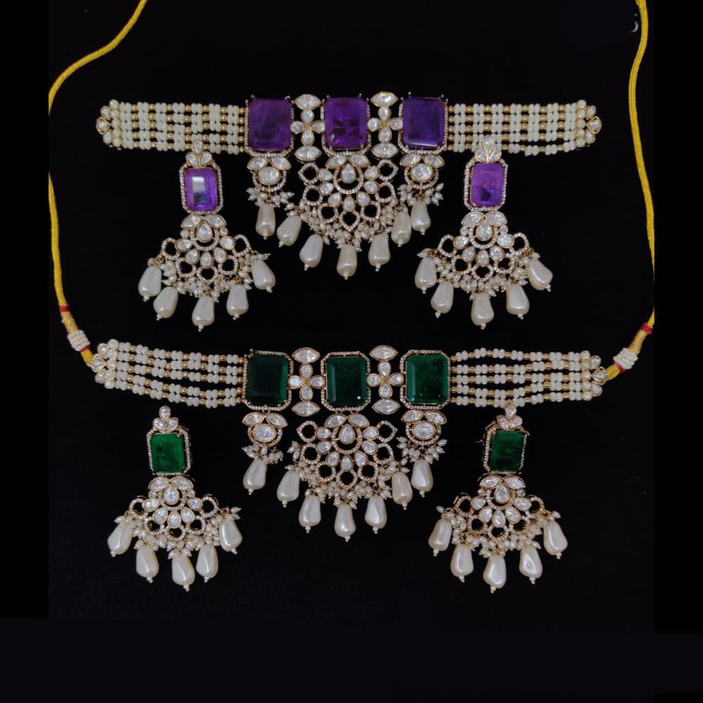 Tanish Art Jewellery Polki Kundan Pearl And Beads Choker Necklace Set