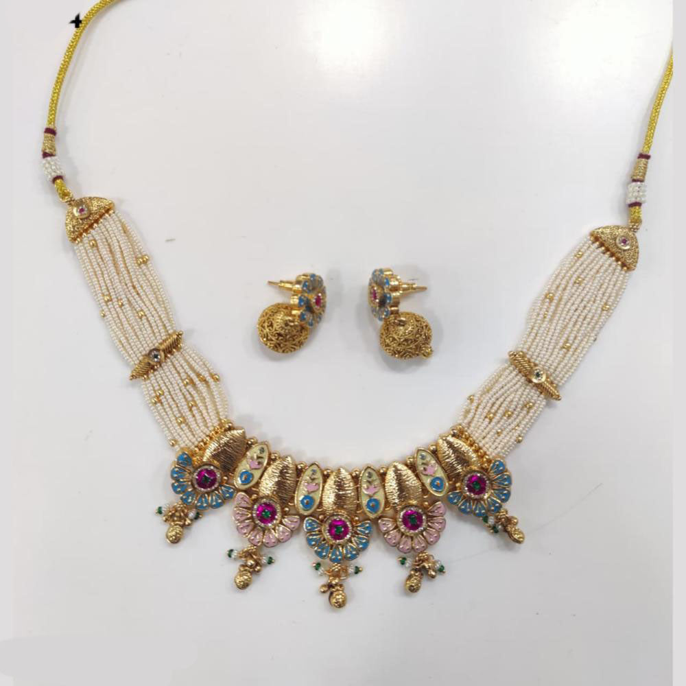 Tanish Art Jewellery Luxury Pota Stone And Pearl Meenakari Traditional Necklace Set