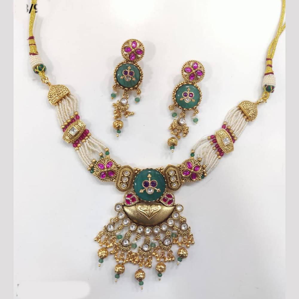 Tanish Art Jewellery Royal Pota Stone And Pearl Necklace Set
