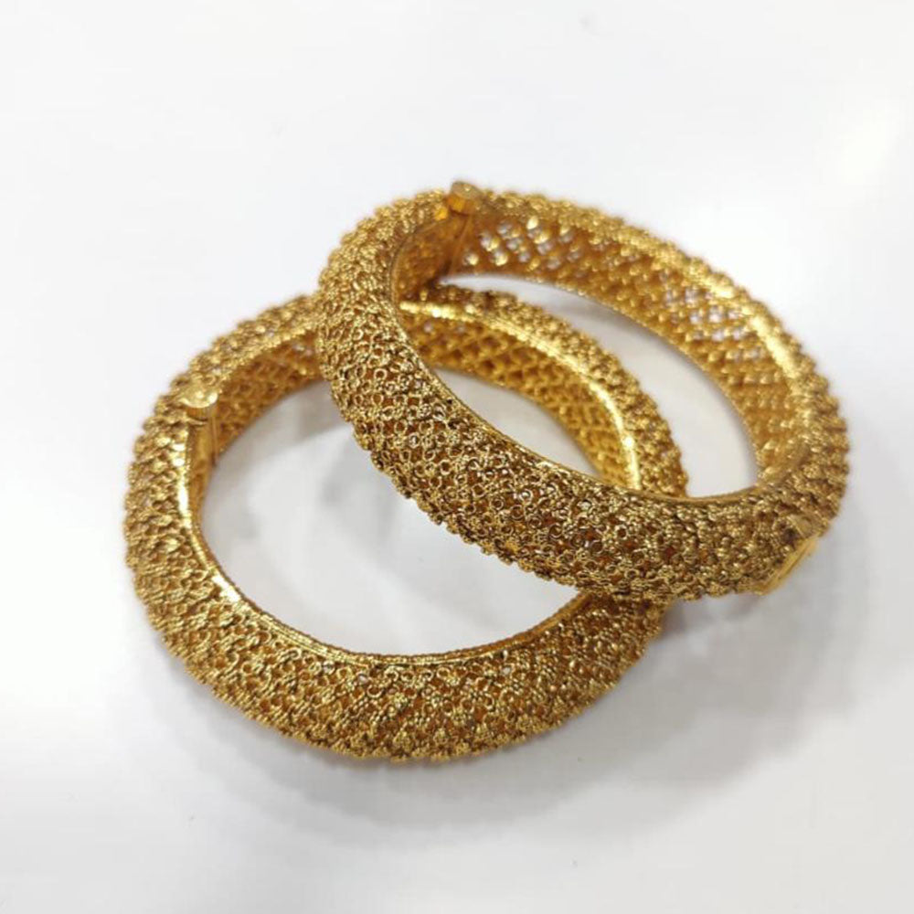 Tanish Art Jewellery Heritage Style Carved Gold Openable Bangles Set