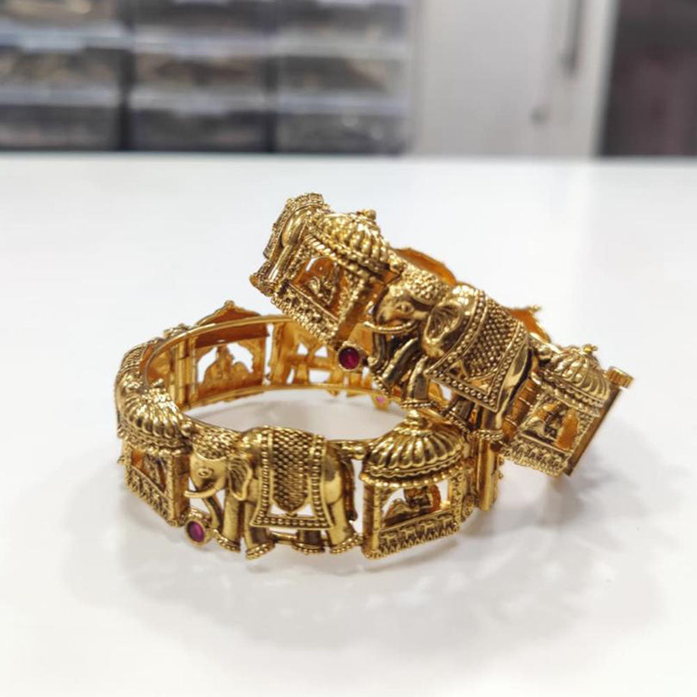 Tanish Art Jewellery Heritage Pota Stone Elephant Motif Openable Bangles Set