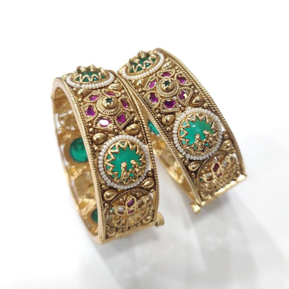Tanish Art Jewellery Heritage Pota Stone And Pearl Openable Bangles Set
