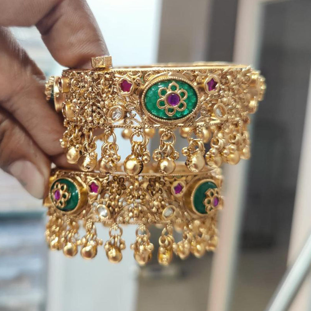 Tanish Art Jewellery Heritage Pota Stone And Ghungroo Openable Bangles Set