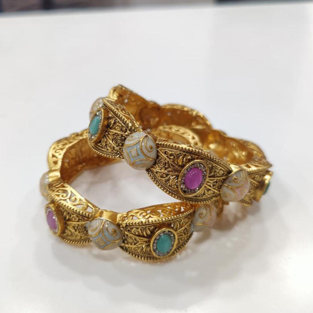 Tanish Art Jewellery Heritage Pota Stone And Meenakari Bangles Set