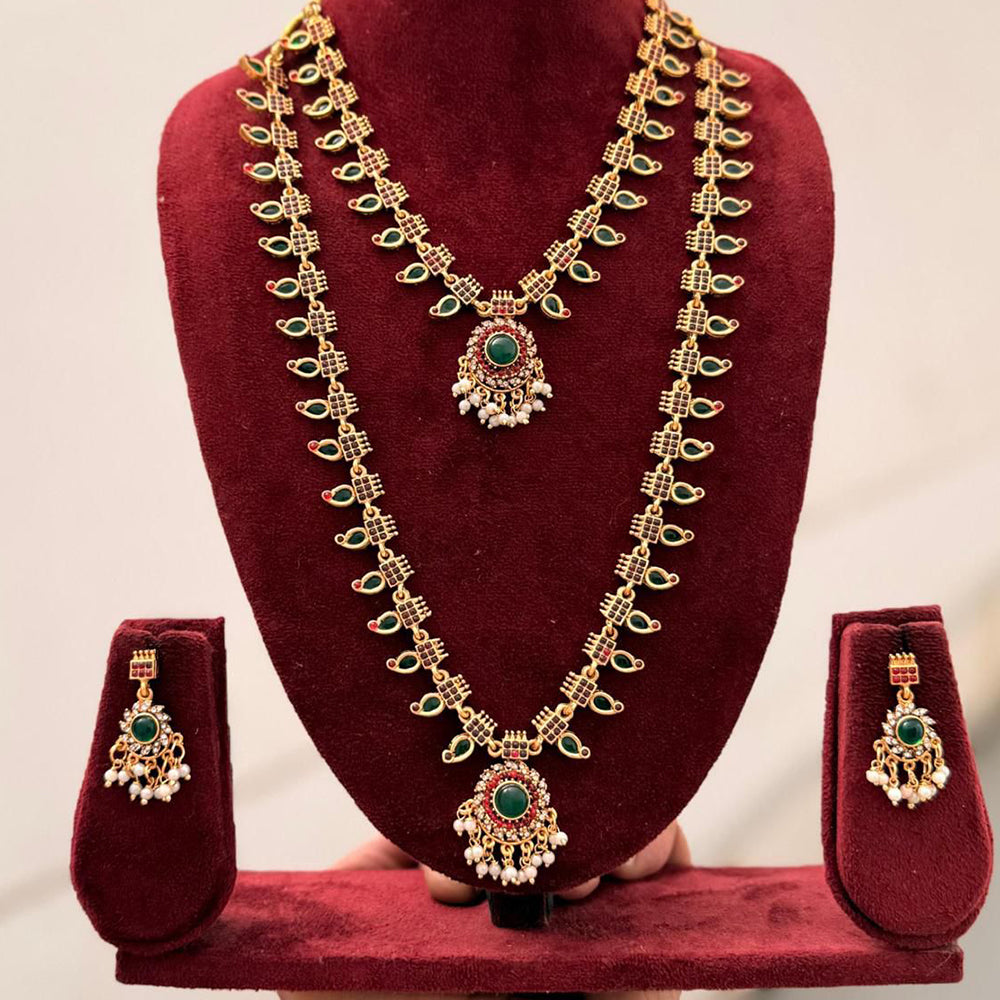 Tanish Art Jewellery Designer Pota Stone And Pearl Double Necklace Set