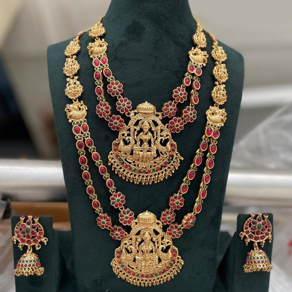 Tanish Art Jewellery Designer Pota Stone And Pearl Temple Double Necklace Set