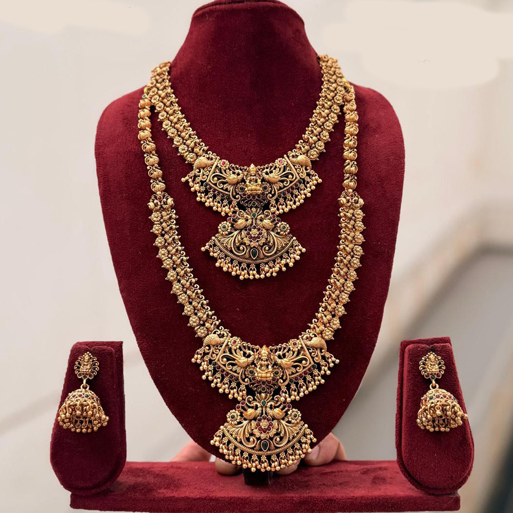 Tanish Art Jewellery Designer Pota Stone And Pearl Temple Double Necklace Set