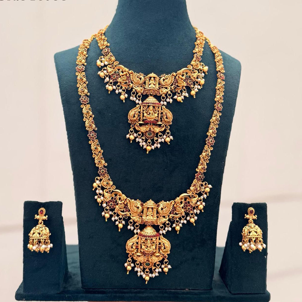 Tanish Art Jewellery Designer Pota Stone And Pearl Temple Double Necklace Set