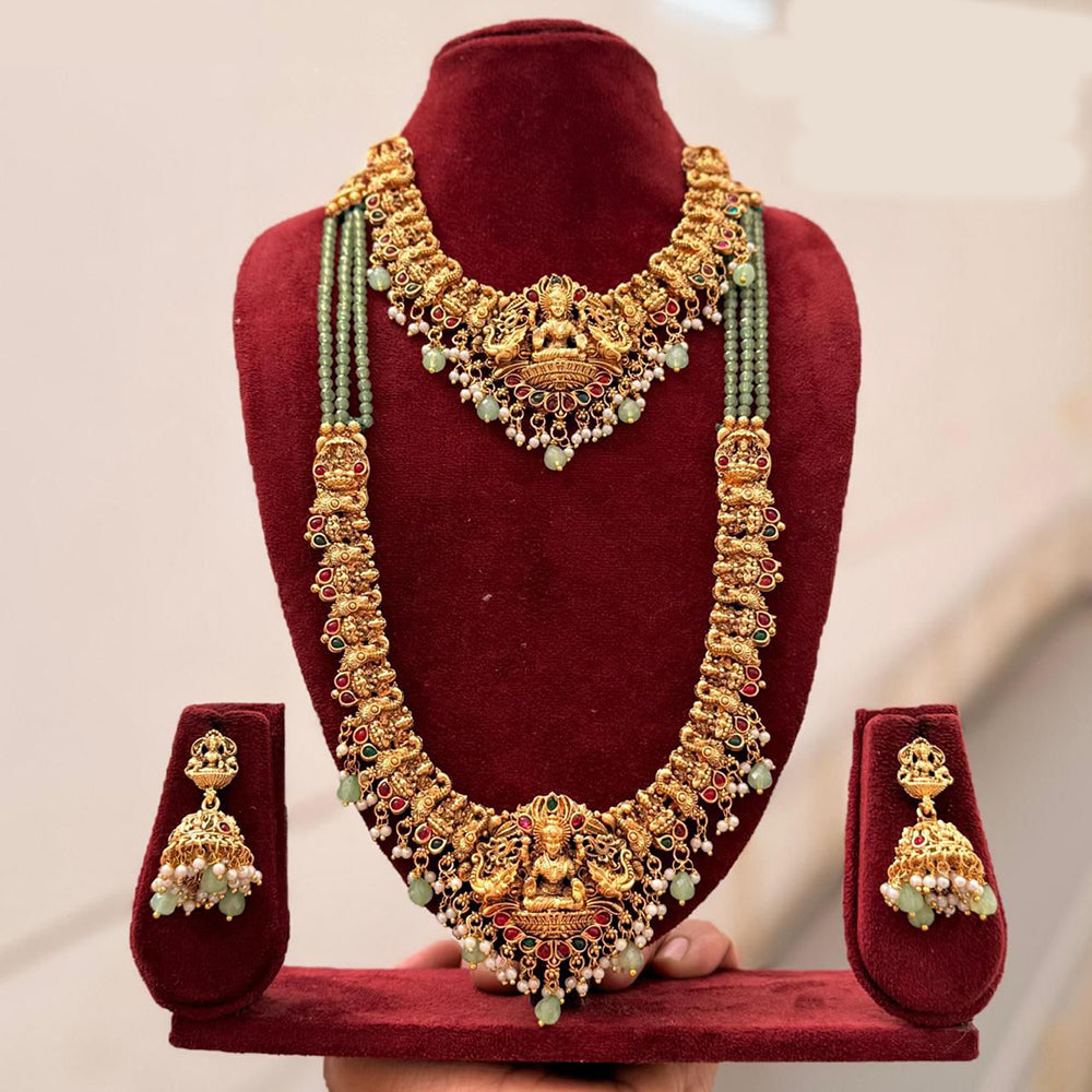 Tanish Art Jewellery Designer Pota Stone And Pearl Temple Double Necklace Set