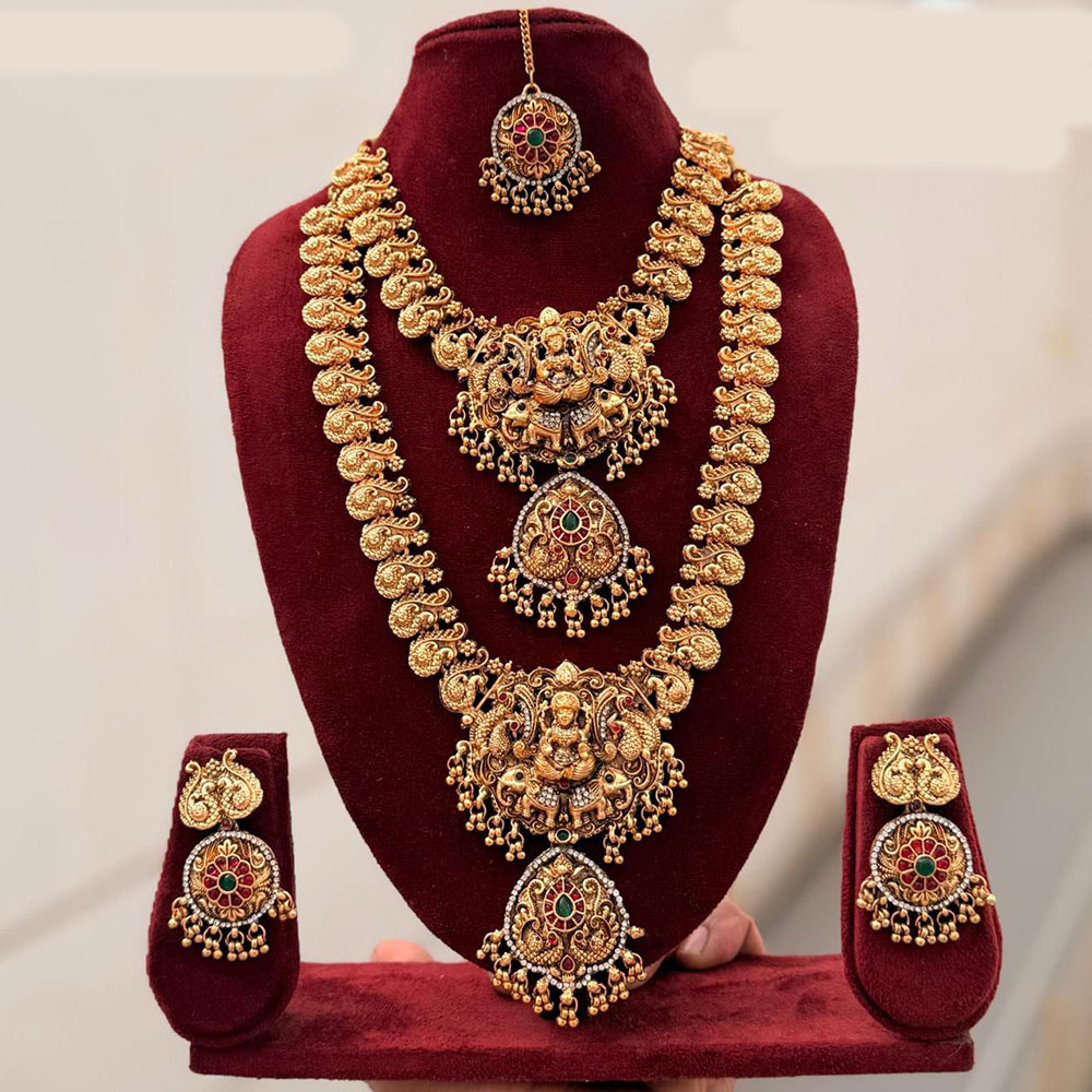 Tanish Art Jewellery Designer Pota Stone And Pearl Temple Double Necklace Set