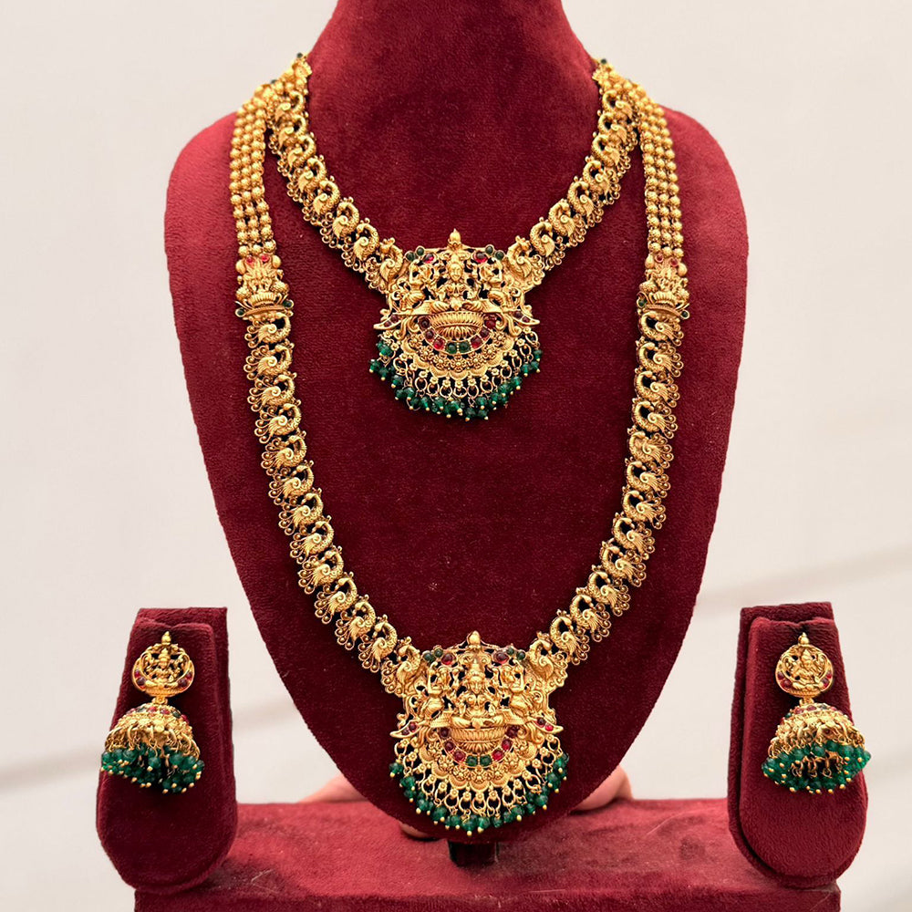 Tanish Art Jewellery Designer Pota Stone And Pearl Temple Double Necklace Set