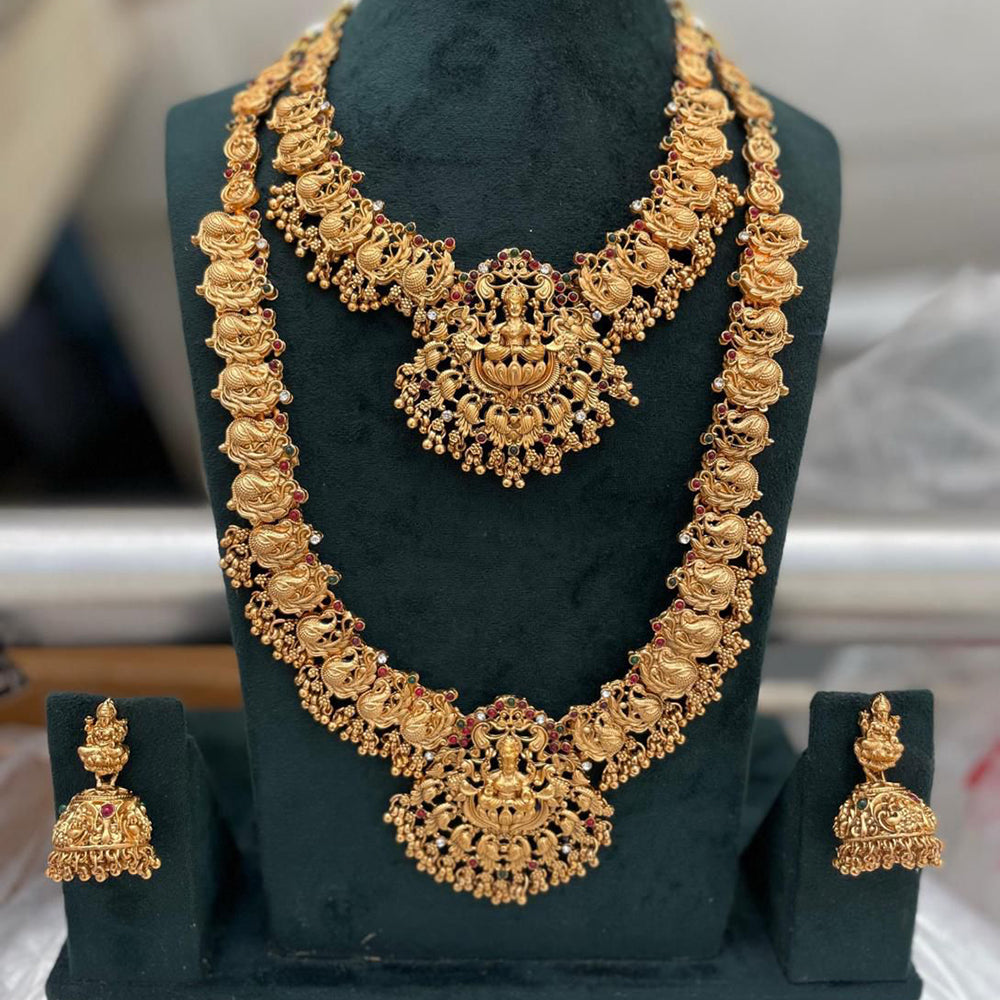 Tanish Art Jewellery Designer Pota Stone And Pearl Temple Double Necklace Set