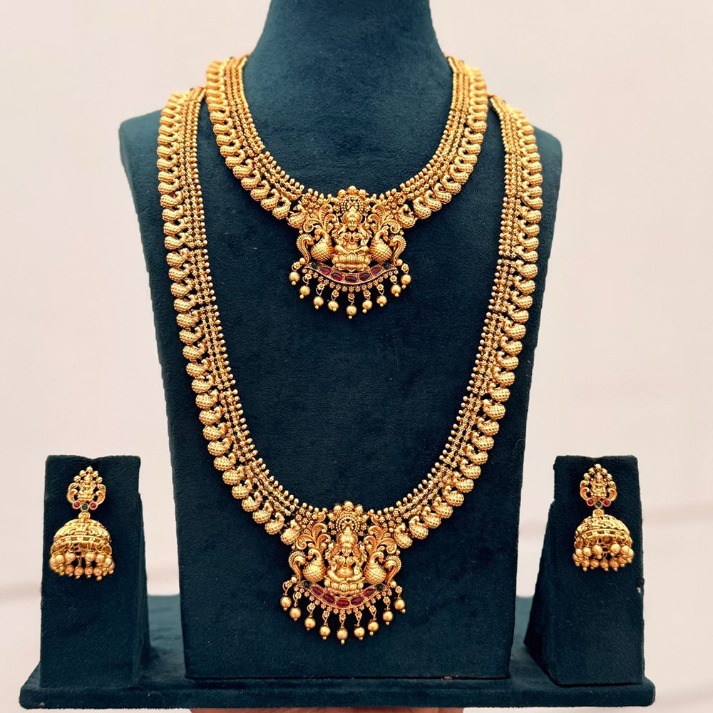Tanish Art Jewellery Designer Pota Stone And Pearl Temple Double Necklace Set