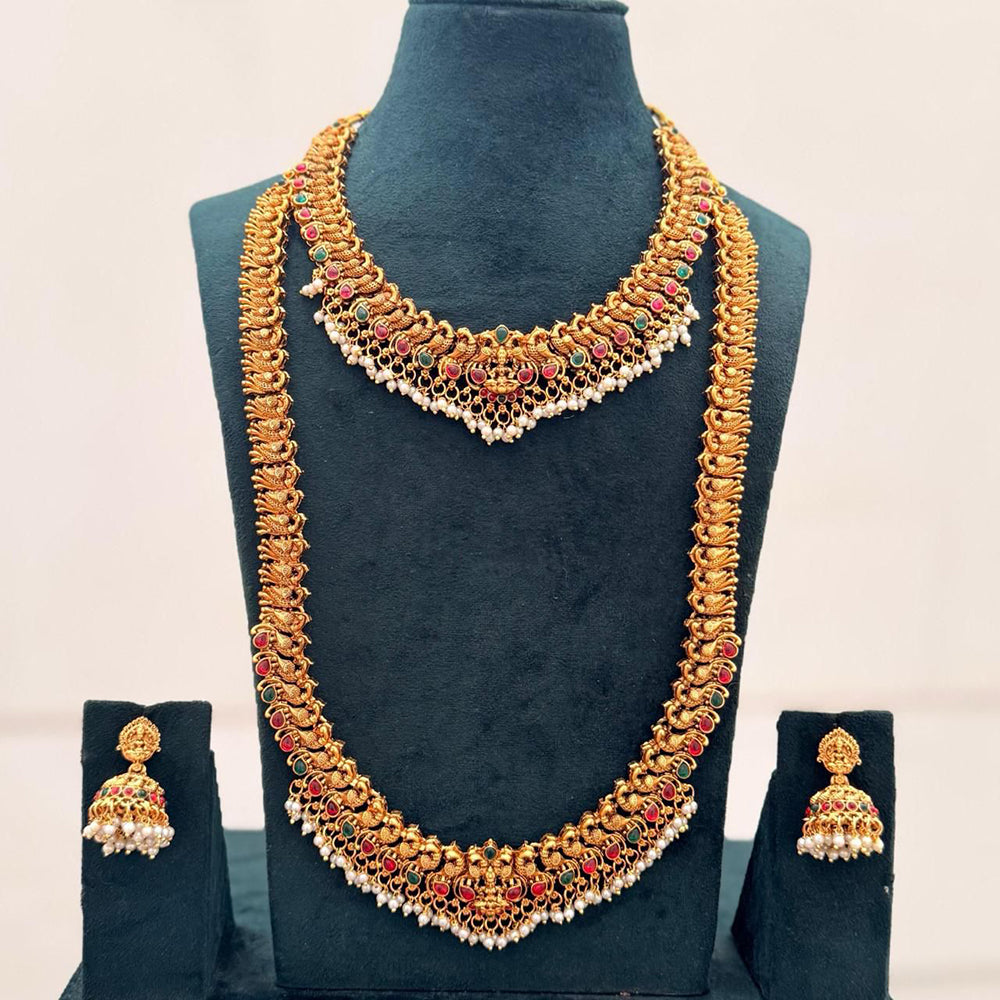 Tanish Art Jewellery Designer Pota Stone And Pearl Temple Double Necklace Set
