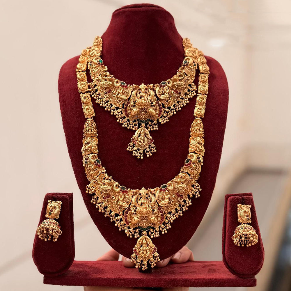 Tanish Art Jewellery Designer Pota Stone And Pearl Temple Double Necklace Set