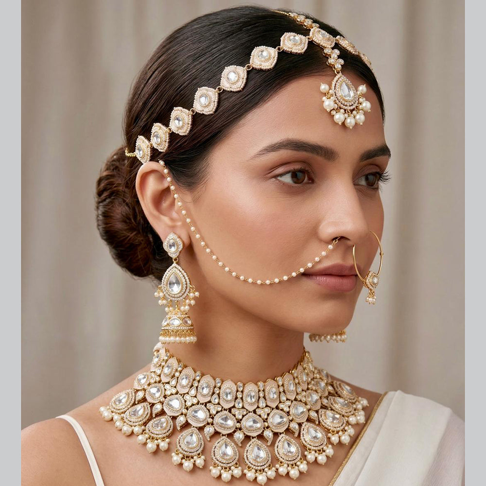 Tanish Art Jewellery Graceful Kundan Stone And Beads Semi-Bridal Choker Necklace Set
