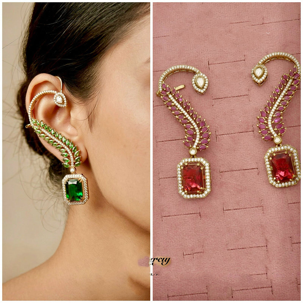 Tanish Art Jewellery Royal American Diamond Earcuff Dangler Earrings