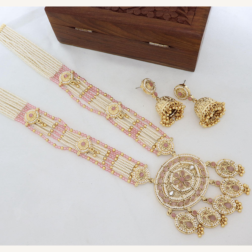 Tanish Art Jewellery Classic Pota Stone And Pearl Long Necklace Set