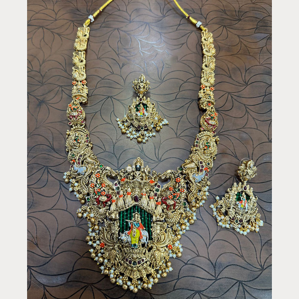 Tanish Art Jewellery Pearl And Beads Heritage Meenakari Temple Necklace Set