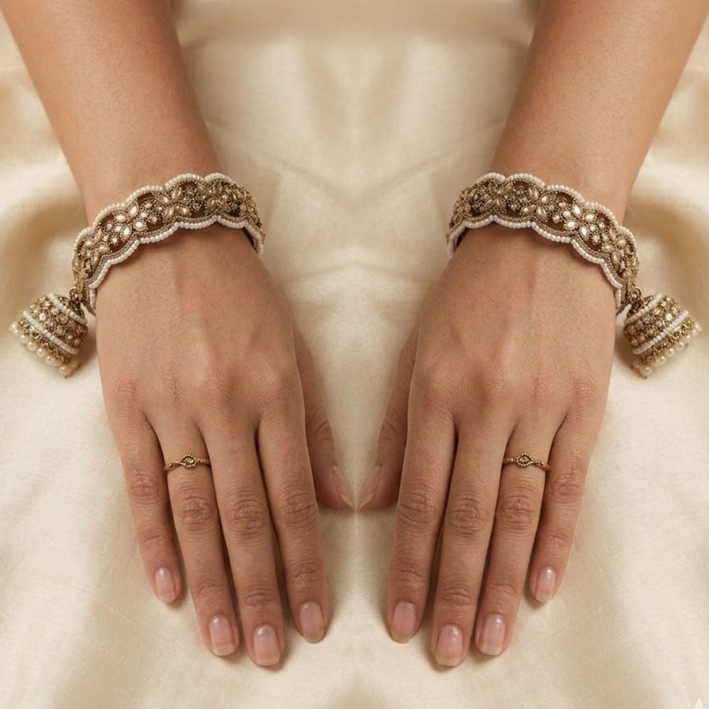 Tanish Art Jewellery Stylish Crystal Stone And Pearl Bangles Set