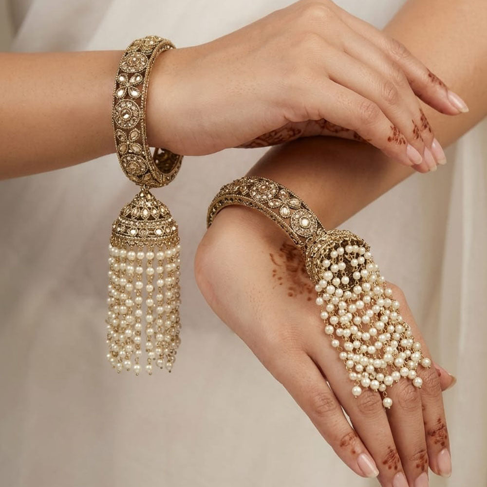 Tanish Art Jewellery Stylish Crystal Stone And Pearl Bangles Set