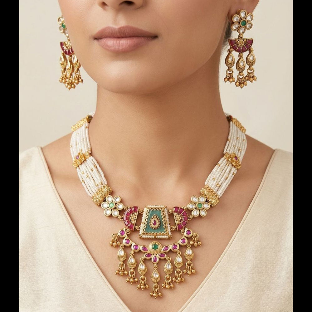 Tanish Art Jewellery Pota Stone And Pearl Necklace Set