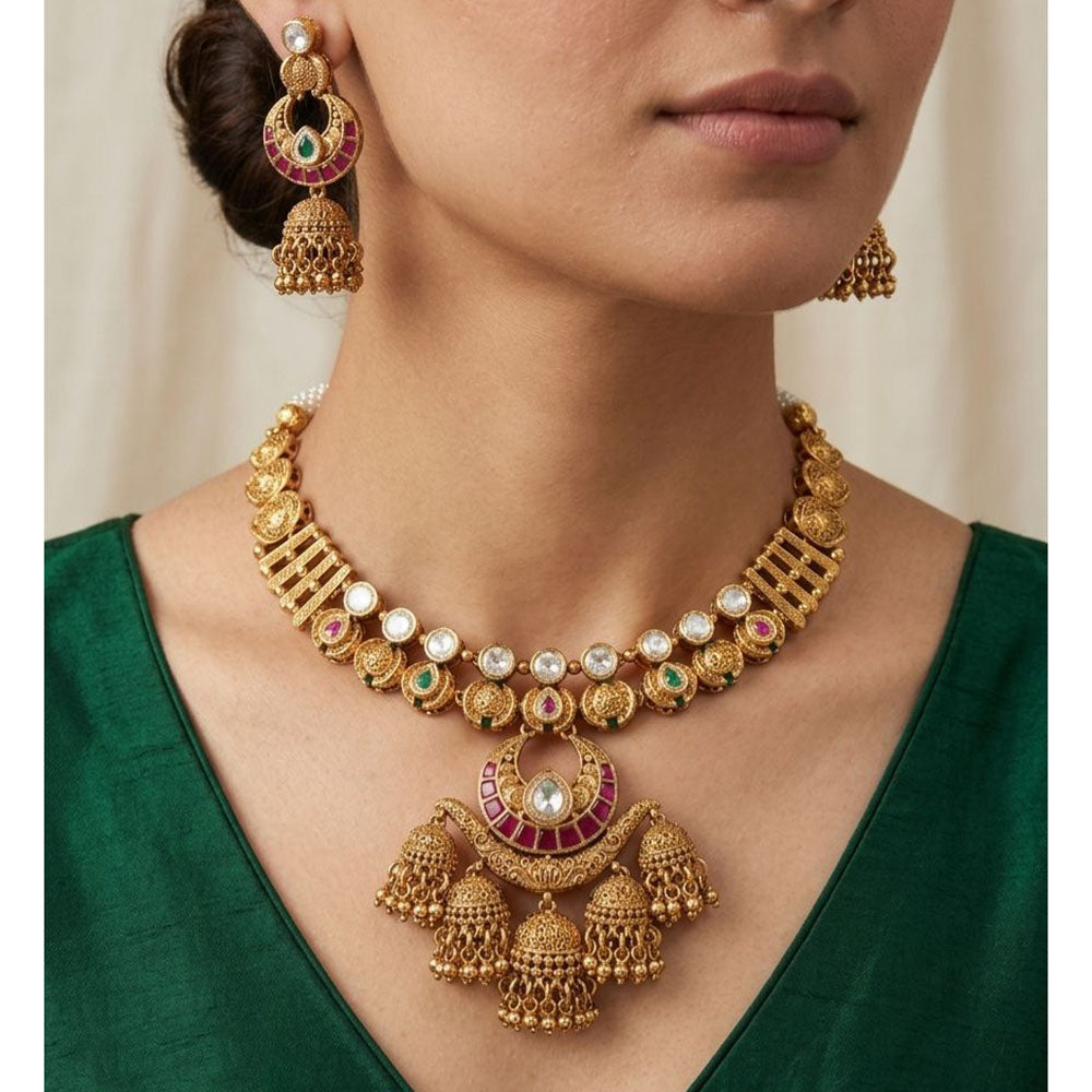 Tanish Art Jewellery Pota Stone And Pearl Necklace Set