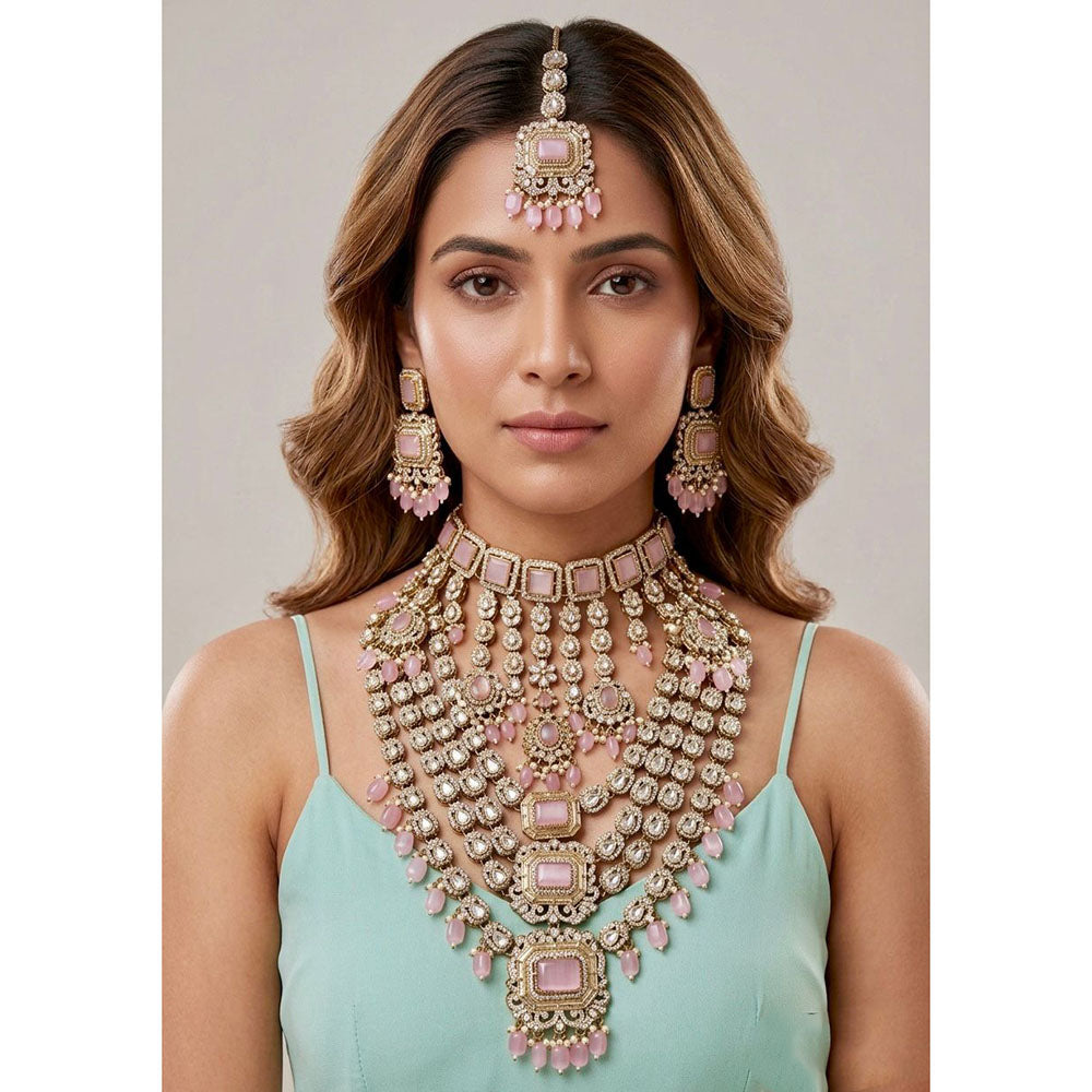 Tanish Art Jewellery Pota Stone Pearl And Beads Double Necklace Set