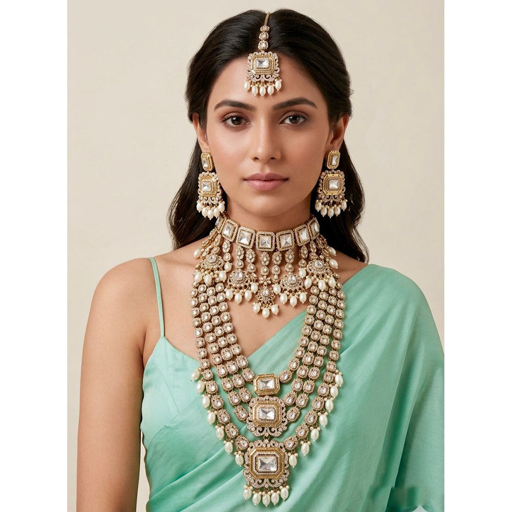 Tanish Art Jewellery Pota Stone Pearl And Beads Double Necklace Set